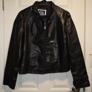 Black RDG Reporter Faux Leather Jacket Vegan Pleather Bomber Size 40" Bu…